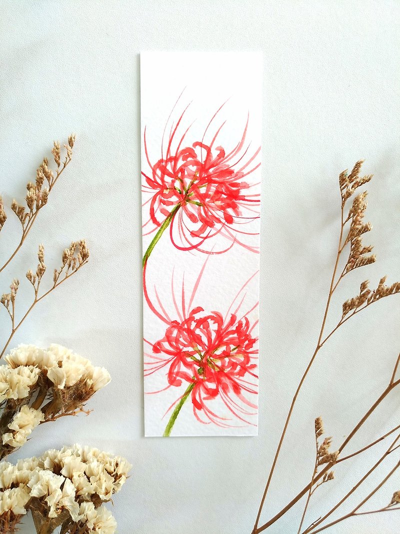 Lycoris Radiata Red Spider Lily Watercolor Painting Bookmark, Card (Original) - โปสเตอร์ - กระดาษ สีแดง
