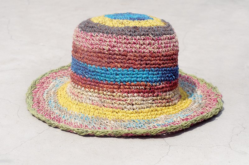 Limited edition handmade knitted cotton hats / braided hat / fisherman hat / sun hat / straw hat - stroll in the Mediterranean colorful striped handmade hat - หมวก - ผ้าฝ้าย/ผ้าลินิน หลากหลายสี