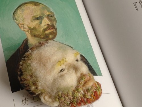 vanco-vancoo ゴッホブローチ・自畫像・坊主としての自畫像・82・羊毛フェルト・刺繡