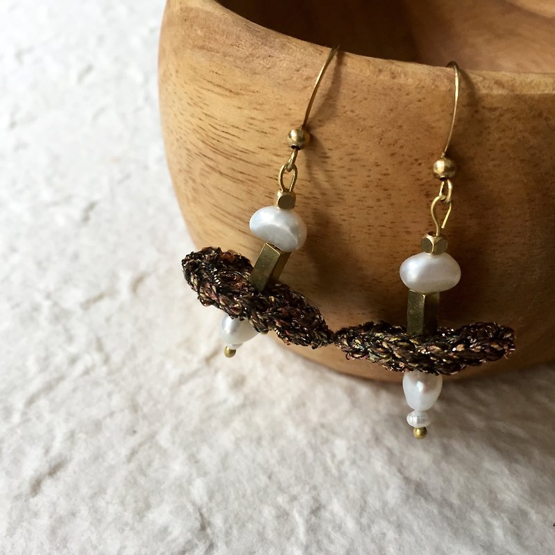 Crochet earrings -Ballerina (sparkling bronze)  - Earrings & Clip-ons - Cotton & Hemp Brown