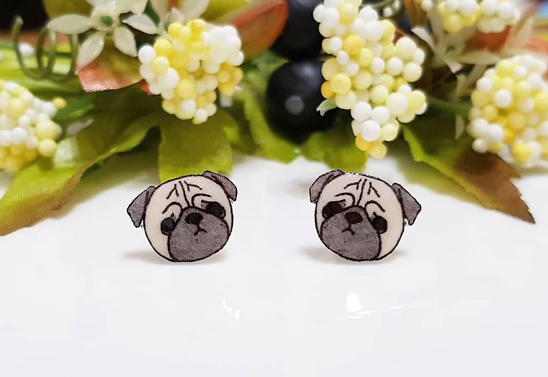 Pug earrings earrings with a serious expression - dog series