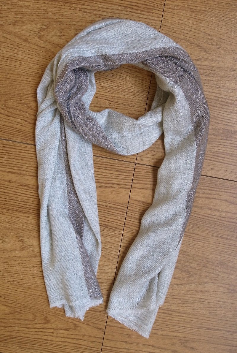 Cashmere Stripes Shawl / Scarf / Stole Grey - Knit Scarves & Wraps - Wool Gray