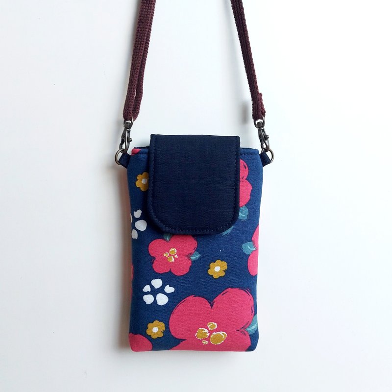 Crossbody/neck mobile phone bag-Camellia (red) - Phone Cases - Cotton & Hemp 