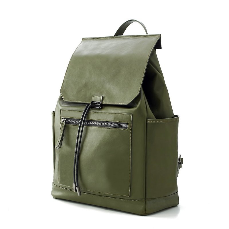 Olive Green Full Leather Electric Backpack - Medium - Backpacks - Genuine Leather Green