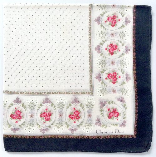 Christian Dior ヴィンテージ ハンカチ フローラル ベージュ 19 x 18