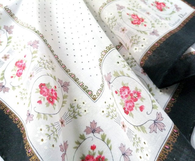 Christian Dior ヴィンテージ ハンカチ フローラル ベージュ 19 x 18