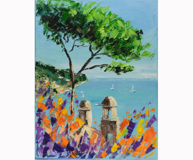 イタリア 地中海 アマルフィ 風景画 版画 ヨーロッパ 絵画 アクリル画 