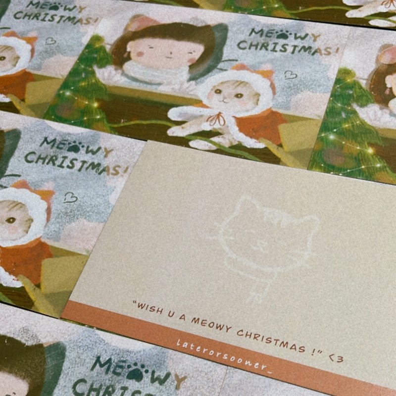 【Wish you a MEOWY Christmas !】Illustrated Christmas Card - Cards & Postcards - Paper Red