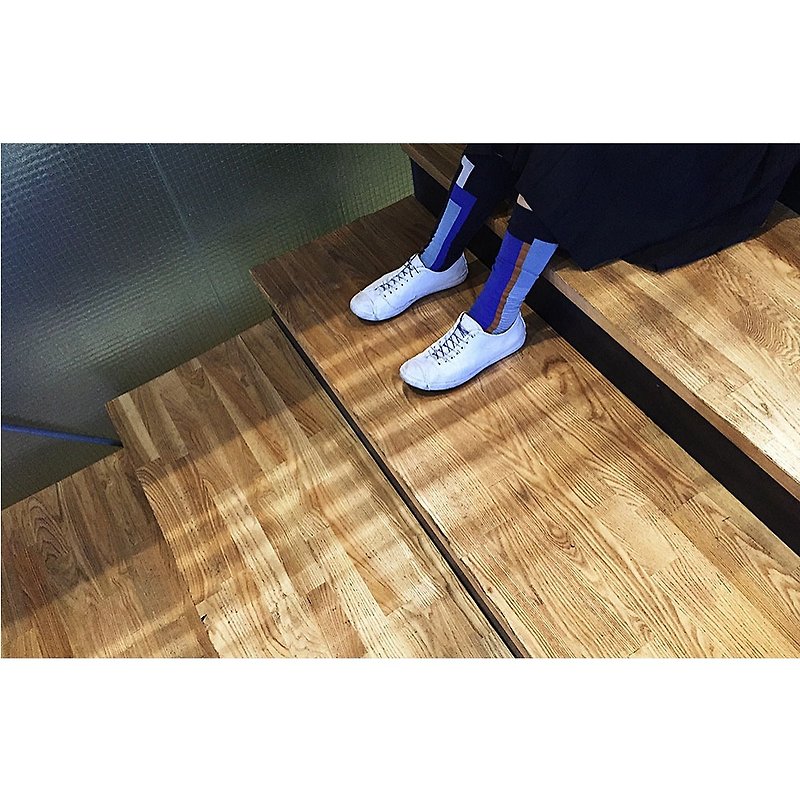 靴下ブルーラグーン/ irregular / socks / stripes / blue - 襪子 - 棉．麻 藍色