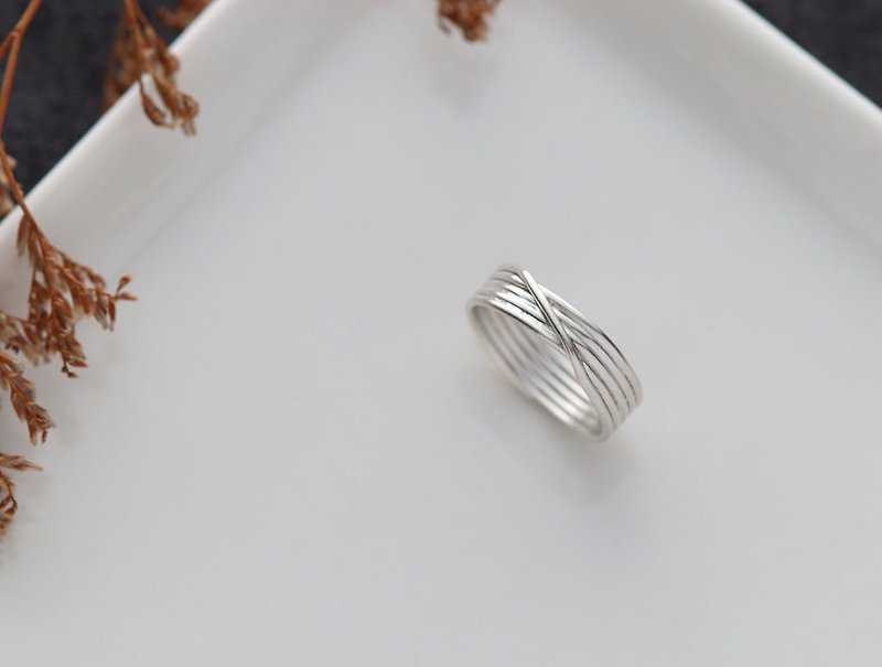 ni.kou sterling silver layered line ring single ring male ring female ring tail ring - แหวนทั่วไป - โลหะ 
