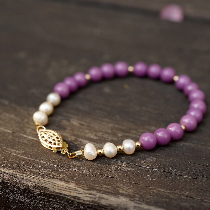 治愈紫雲母石珍珠卡扣手鏈 未時VISHI原創美國原裝14k包金女氣質 - 手鍊/手環 - 其他材質 紫色