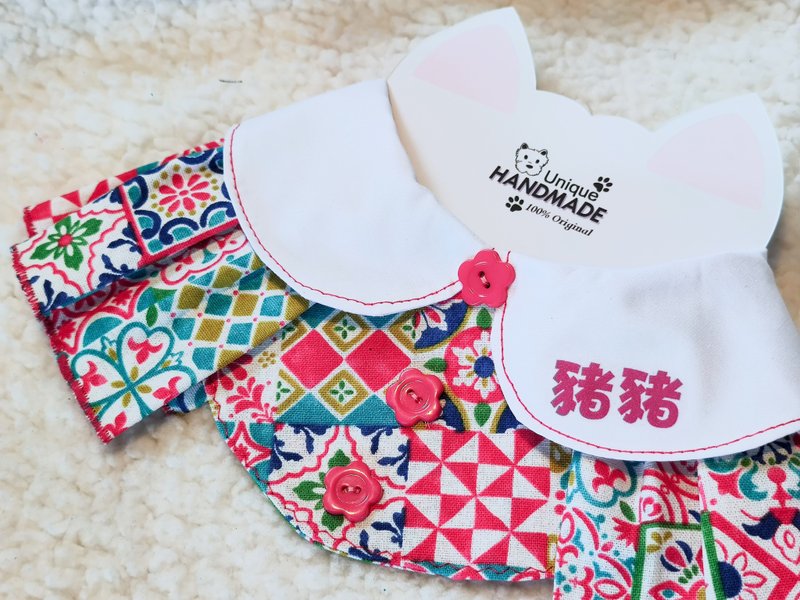 Pet cat, dog, dog, small round neck, flying sleeve shape, name necklace - Collars & Leashes - Cotton & Hemp Purple