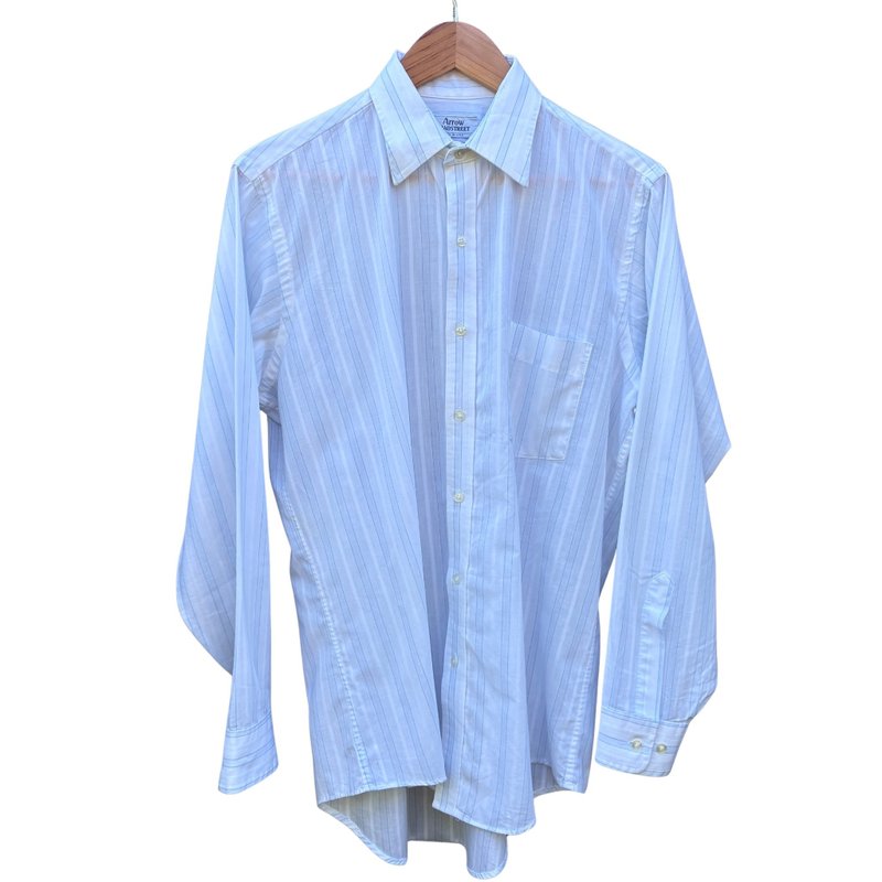 Vintage 70s Arrow Bradstreet White Striped  Cotton Blend Button Up  Shirt - 男襯衫/休閒襯衫 - 棉．麻 白色