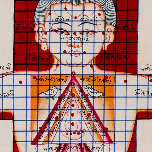 タンカ　チベット直筆人体図　ドクロ タンカ チベット直筆人体図 ドクロ