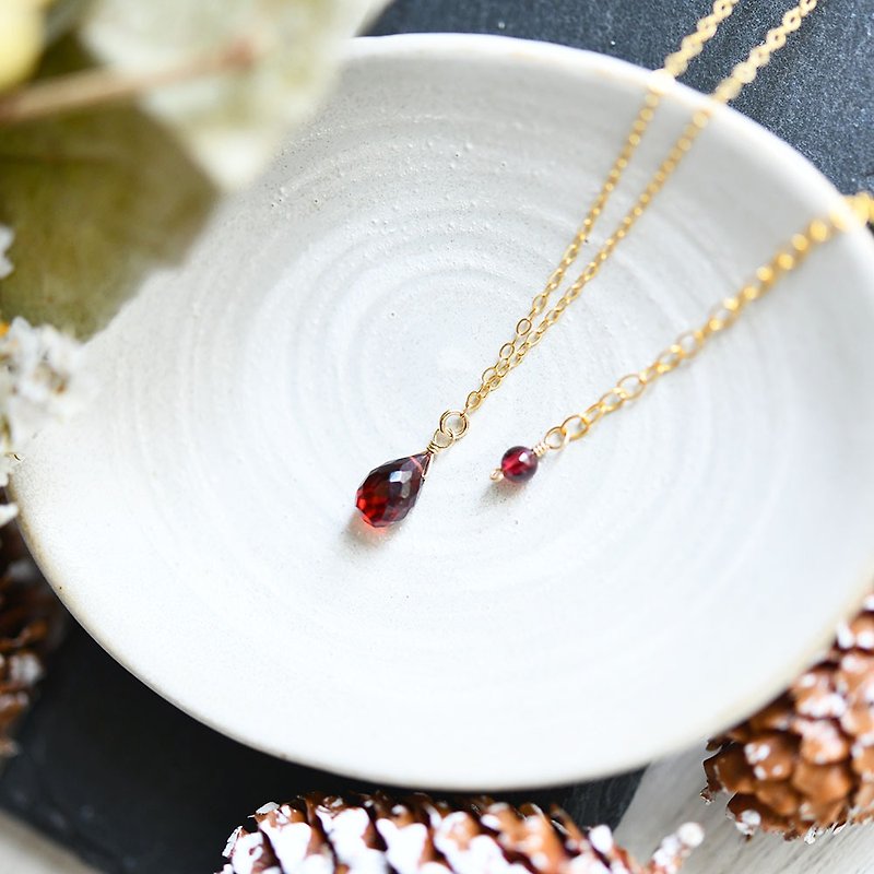 Symbol of fruitful love fulfillment Drop garnet necklace January birthstone Also for stacking separately - Necklaces - Gemstone Red