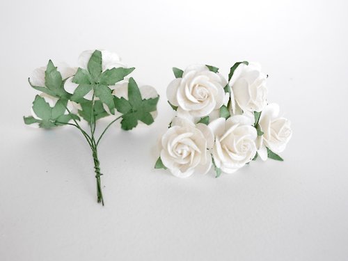 makemefrompaper Small DIY Paper Flower, 20 pieces mulberry rose size 2.5 cm., white colors.