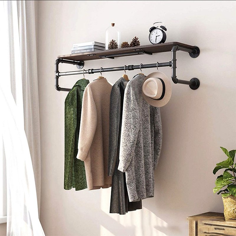 Loft water pipe industrial style rack wall hanging clothes rack wall hanging kitchen storage spice rack - กล่องเก็บของ - โลหะ สีดำ