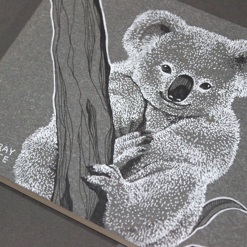 Pure hand-painted only a wire-bound notebook gray koala Wood series multiply wood - สมุดบันทึก/สมุดปฏิทิน - กระดาษ สีเทา