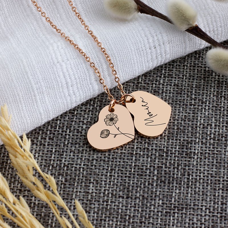 其他金屬 項鍊 金色 - Heart Necklace Birth Month Flower Personalized Gifts Mom Birth Necklaces Custom