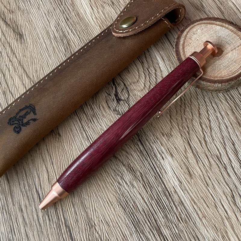 Jwood-based wood lacquer painted log ballpoint pen (+ portable leather case) Wood: purple heart wood - ไส้ปากกาโรลเลอร์บอล - ไม้ 