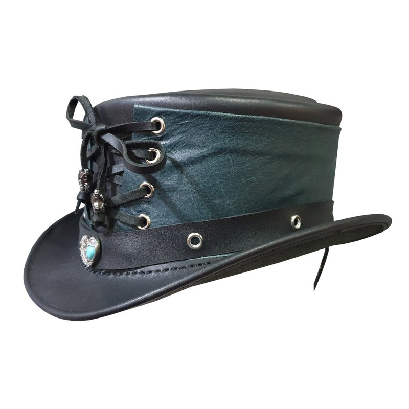 Steampunk Victorian Vested Leather Short Top Hat - 帽子 - 真皮 黑色