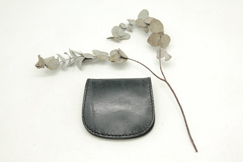 Throwing flower gray black series-horseshoe coin purse - กระเป๋าใส่เหรียญ - หนังแท้ สีดำ
