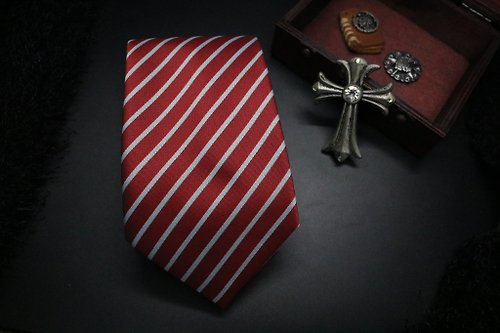壞紳士 紅色絲質條紋領帶/婚禮小新郎necktie