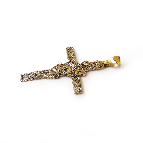 Gogodzy Cross with grape vine necklace pendant,christianity bronze cross with grape vine