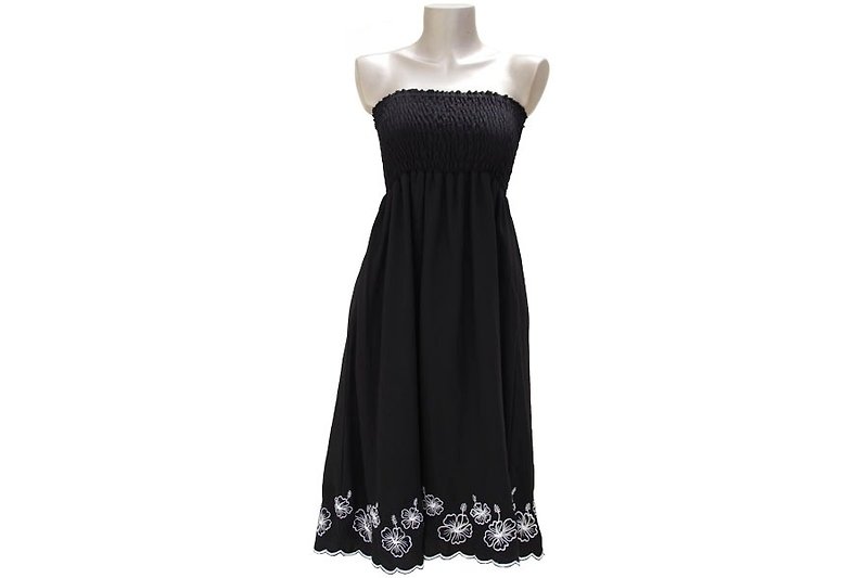ハイビスカス刺繍アイランドドレス　＜ブラック＞ - 洋裝/連身裙 - 其他材質 黑色