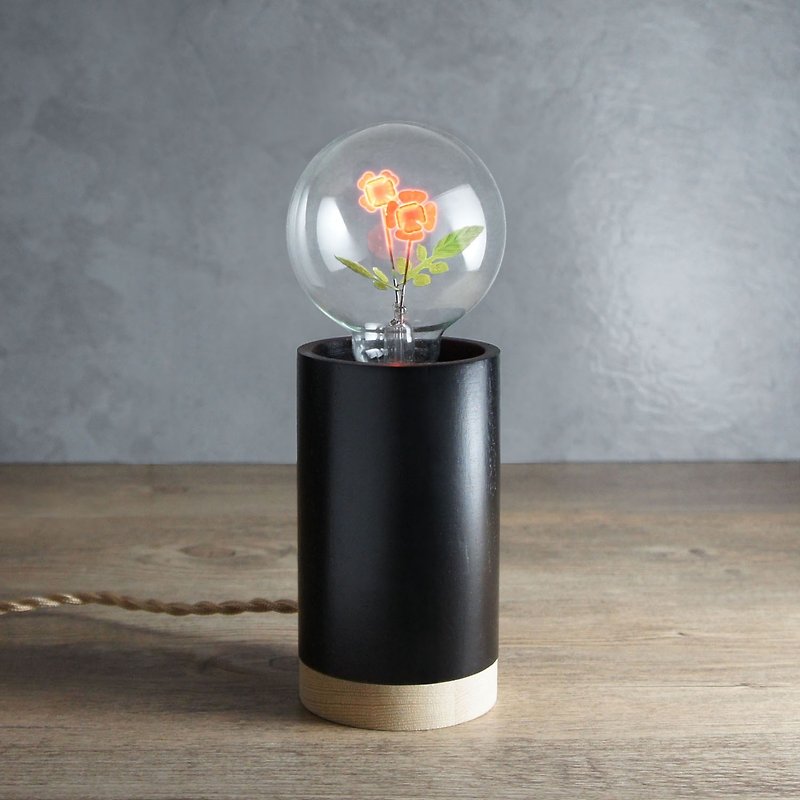 圓柱形木制小夜燈 - 含 1 個 玫瑰情人球燈泡 Edison-Style 愛迪生燈泡 - 燈具/燈飾 - 木頭 白色