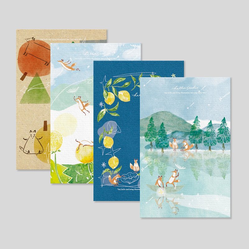 繪本狐吉 | 明信片四入組 - 卡片/明信片 - 紙 