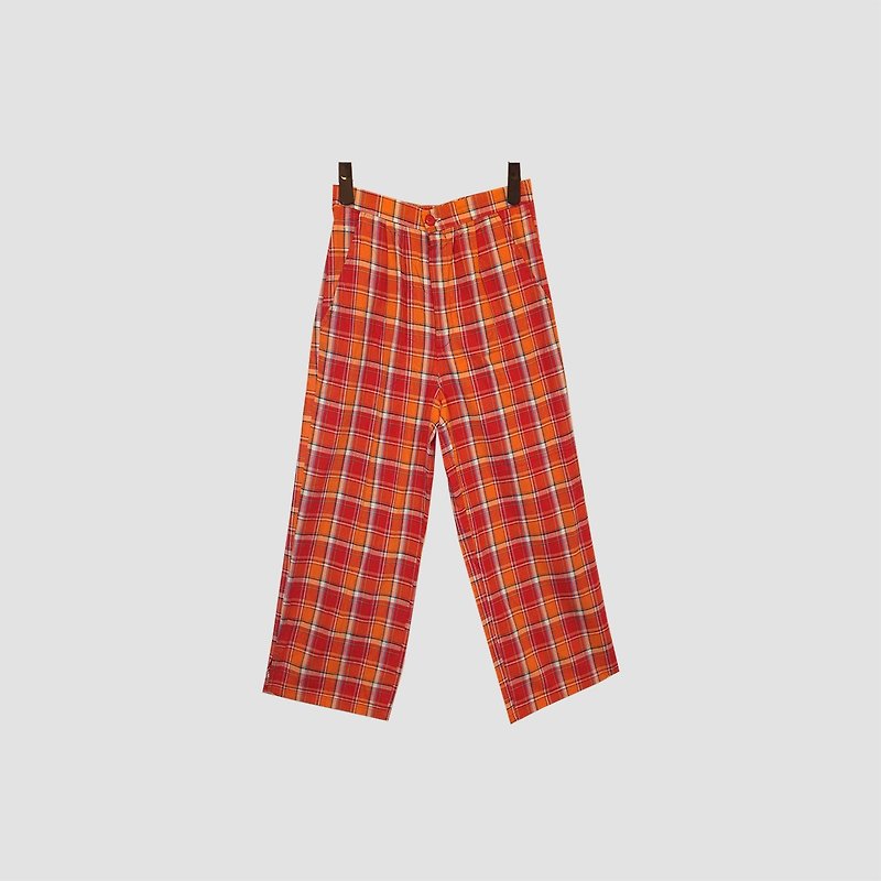 Dislocation Vintage / Orange Plaid Cropped Pants No.077 vintage - Women's Pants - Polyester Red