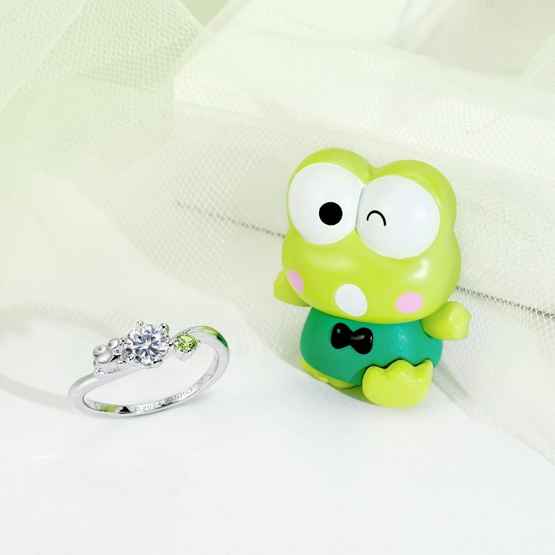 Kero Kero Keroppi莫桑鑽系列-大眼蛙莫桑石單鑽純銀戒指 - 戒指 - 純銀 銀色