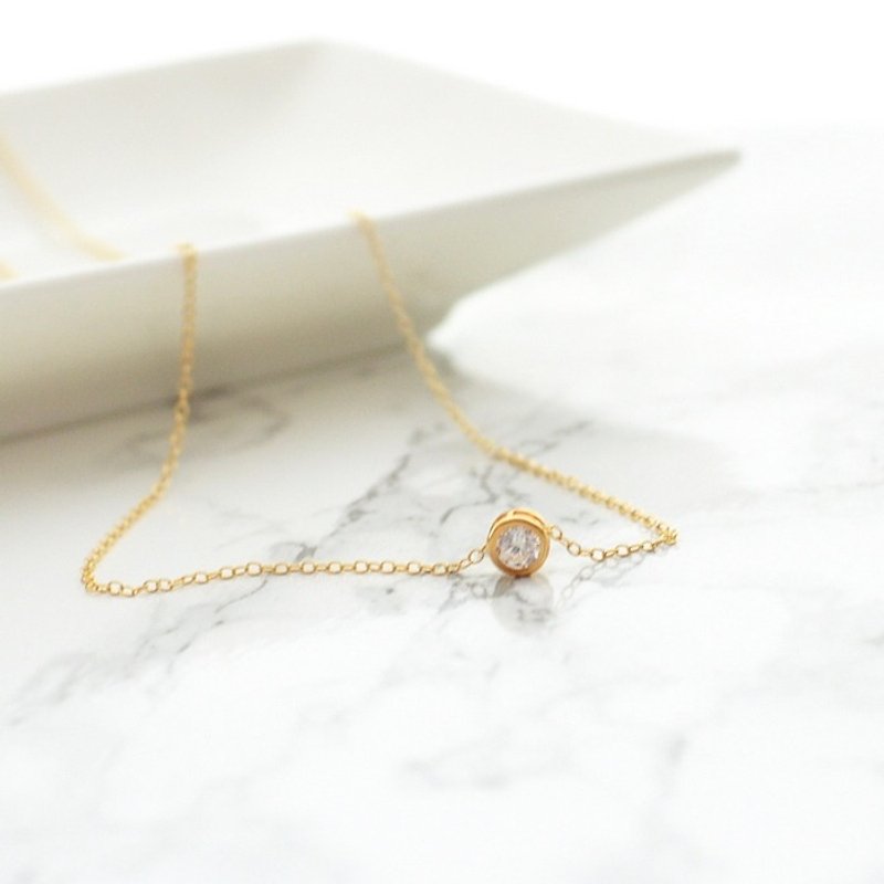 Necklace / 14KGF Round CZ Necklace / - Necklaces - Other Metals Gold