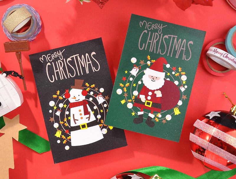 Christmas Santa Claus and Snowman Xmas Card Greeting Card Set 2 pieces - Set C - การ์ด/โปสการ์ด - กระดาษ สีแดง
