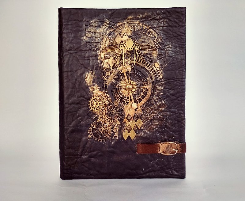 กระดาษ สมุดบันทึก/สมุดปฏิทิน สีดำ - Steampunk grimoire journal handmade for sale Gothic notebook mechanical blank