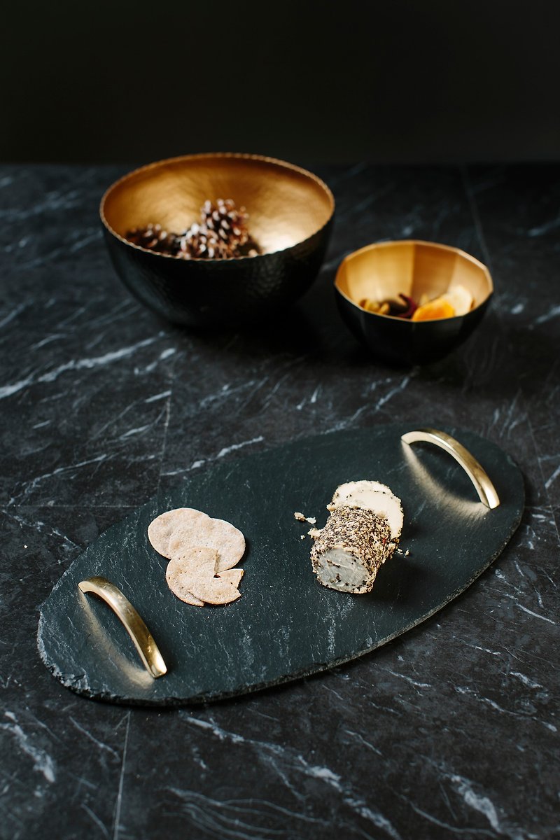 (UK) Oval Serving Tray with Gold Handles~ The Just Slate Company - Small Plates & Saucers - Other Materials 