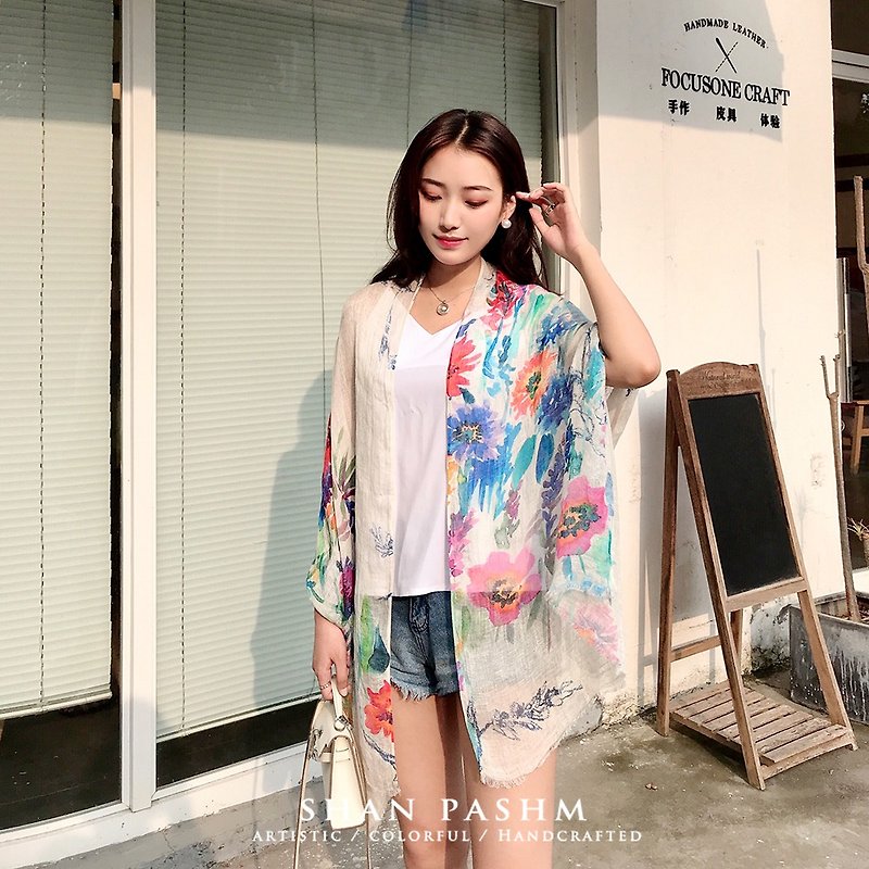 With the design of European classical flower patterns scarf - ผ้าพันคอถัก - ลินิน 