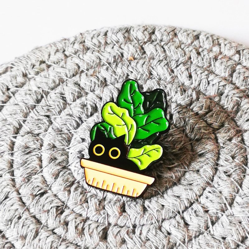 Plus 1 可愛黑色花貓金屬徽章胸針心口針 - 胸針 - 其他金屬 多色