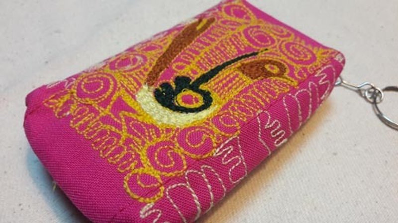 Hand-embroidered Hummingbird Square Coin Purse-Pink - Wallets - Other Materials Pink