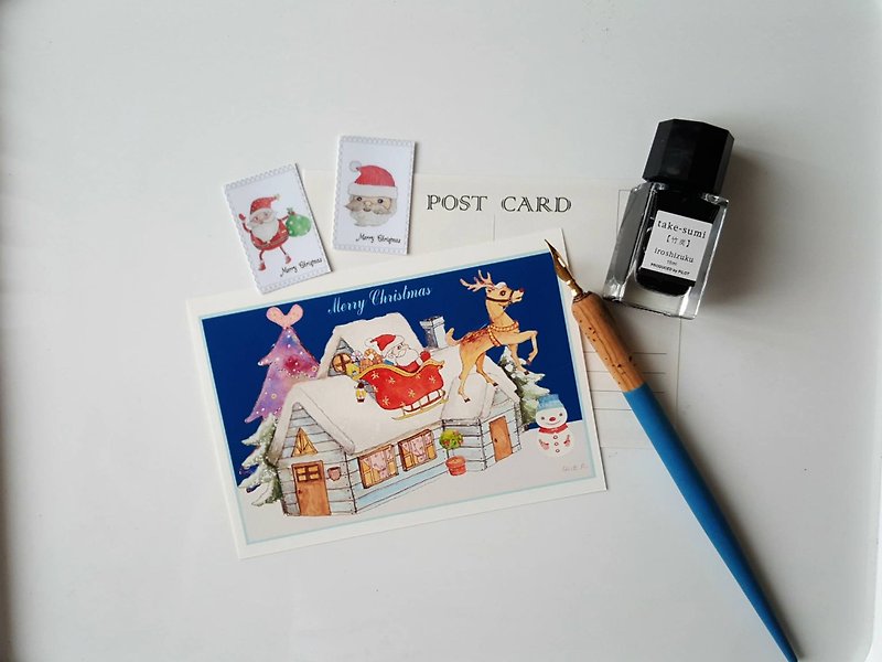 Hand-painted Christmas postcard - การ์ด/โปสการ์ด - กระดาษ 