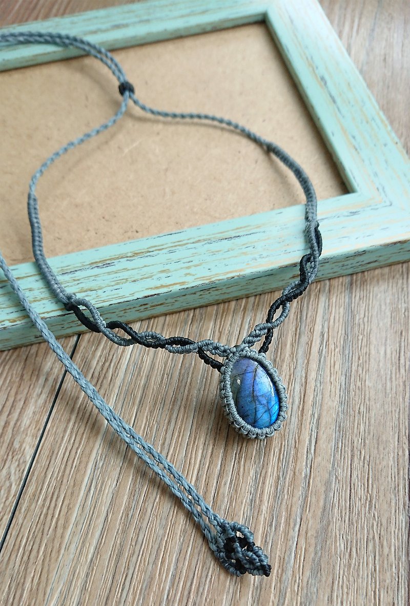 Misssheep N87-Labradorite Macrame Necklace, Bohemian jewelry - Necklaces - Other Materials Gray