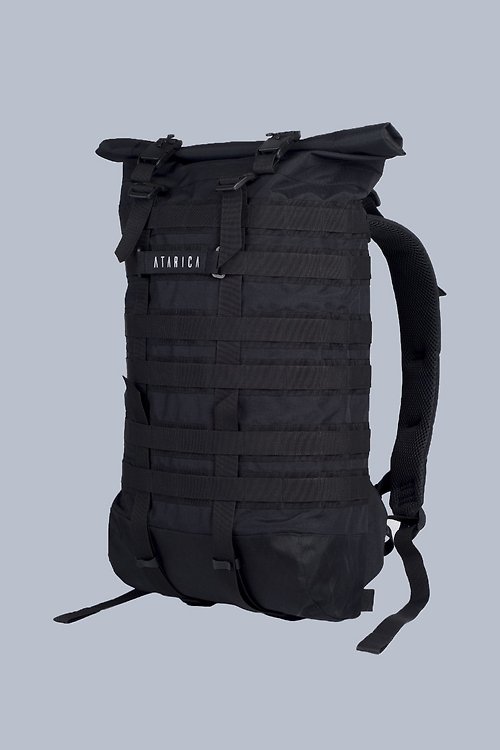 Kossmoss Black roll top backpack Tactical bag Rolltop black bag with magnetic buckles