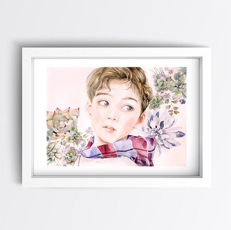Tabby Sheep-Innocent Boy-Pure hand-painted watercolor original/Limited 1 piece - Posters - Paper White
