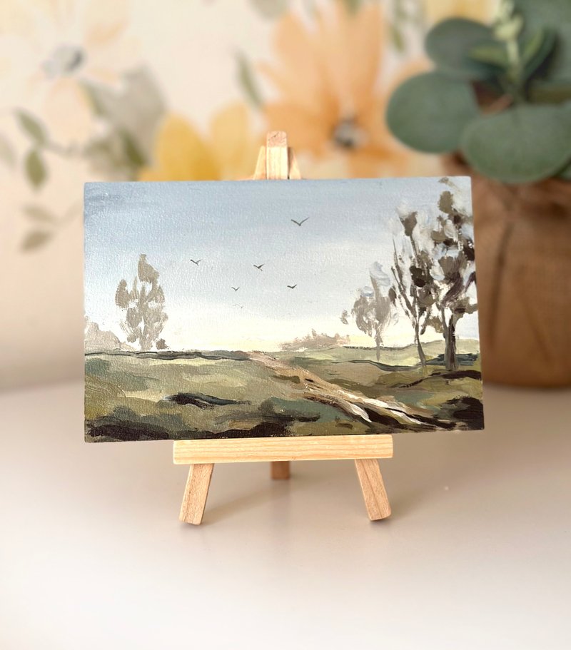 Miniature Oil Painting on Hardboard - 壁貼/牆壁裝飾 - 其他材質 卡其色
