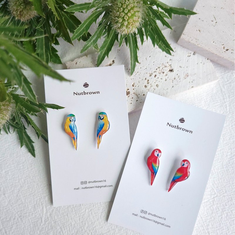 【動物們 No.064】金剛鸚鵡 耳環/耳夾 - 耳環/耳夾/耳骨夾 - 樹脂 多色