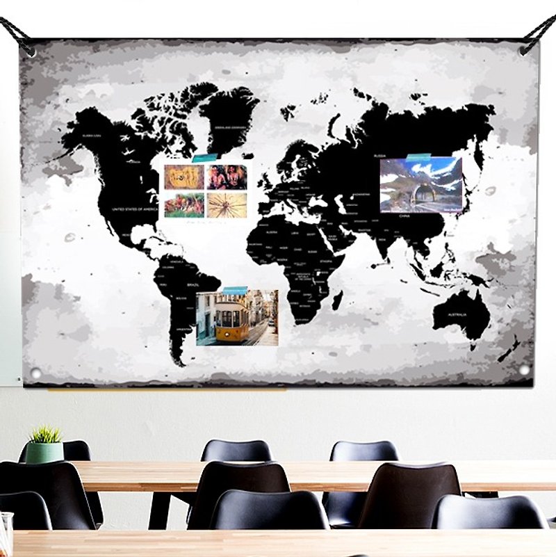 世界地圖布幔 黑工業(中型) - 壁貼/牆壁裝飾 - 其他材質 黑色
