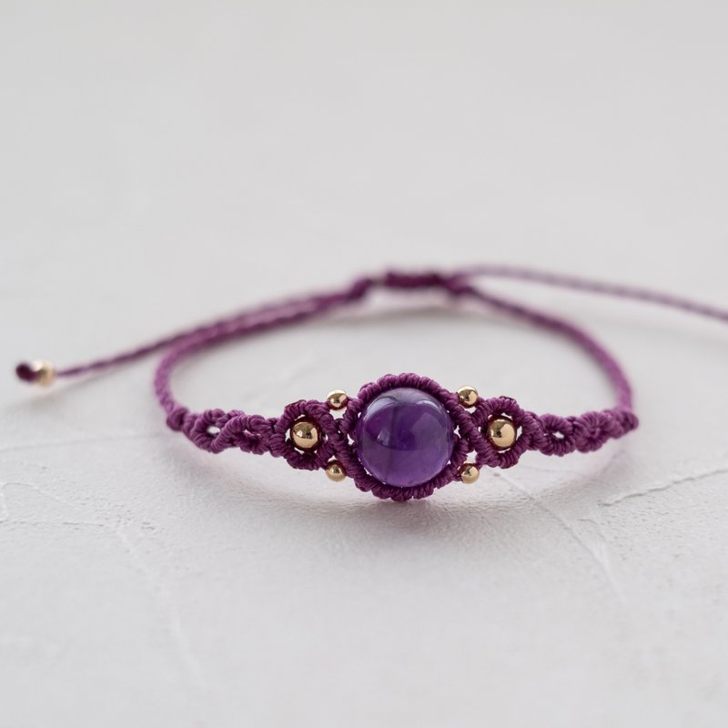 大顆紫水晶 蠟線編織手環 民族風 - 手鍊/手環 - 聚酯纖維 紫色