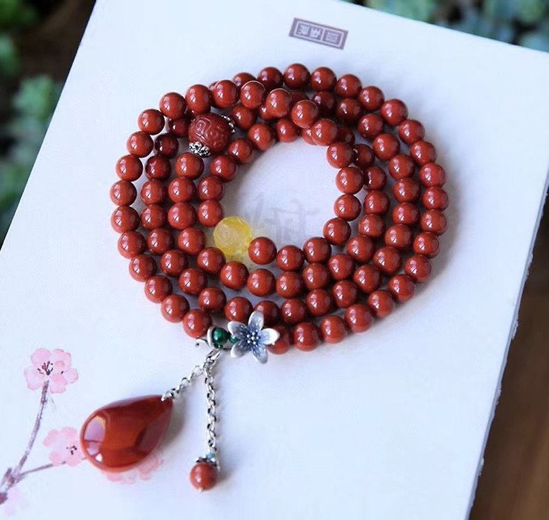 Pure natural authentic Sichuan material southern red agate old-shaped bead design four-ring bracelet color ruddy without optimization - Bracelets - Gemstone 