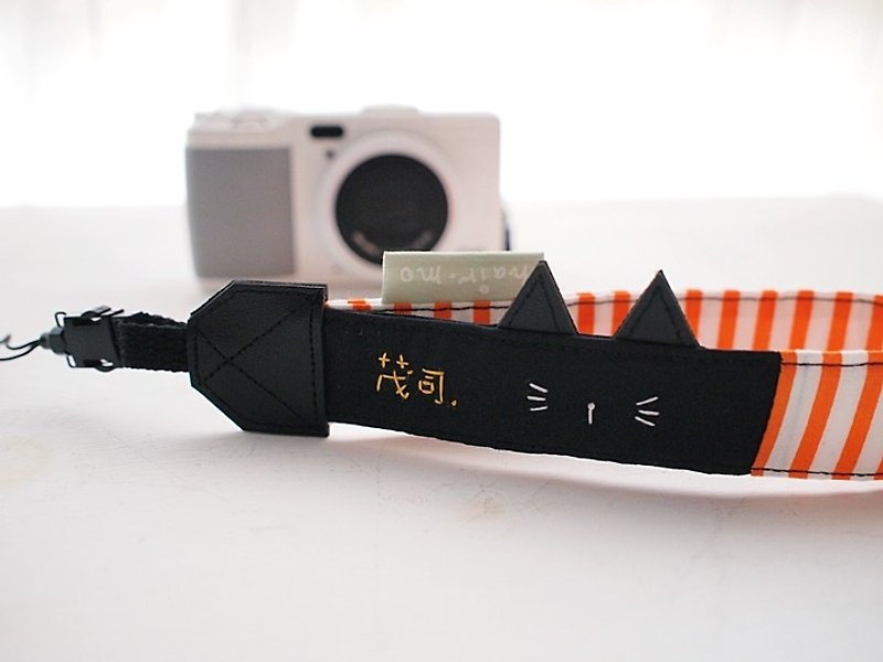 hairmo cat camera // mobile phone strap-orange strip + black (single hole / double hole) - Cameras - Cotton & Hemp Orange
